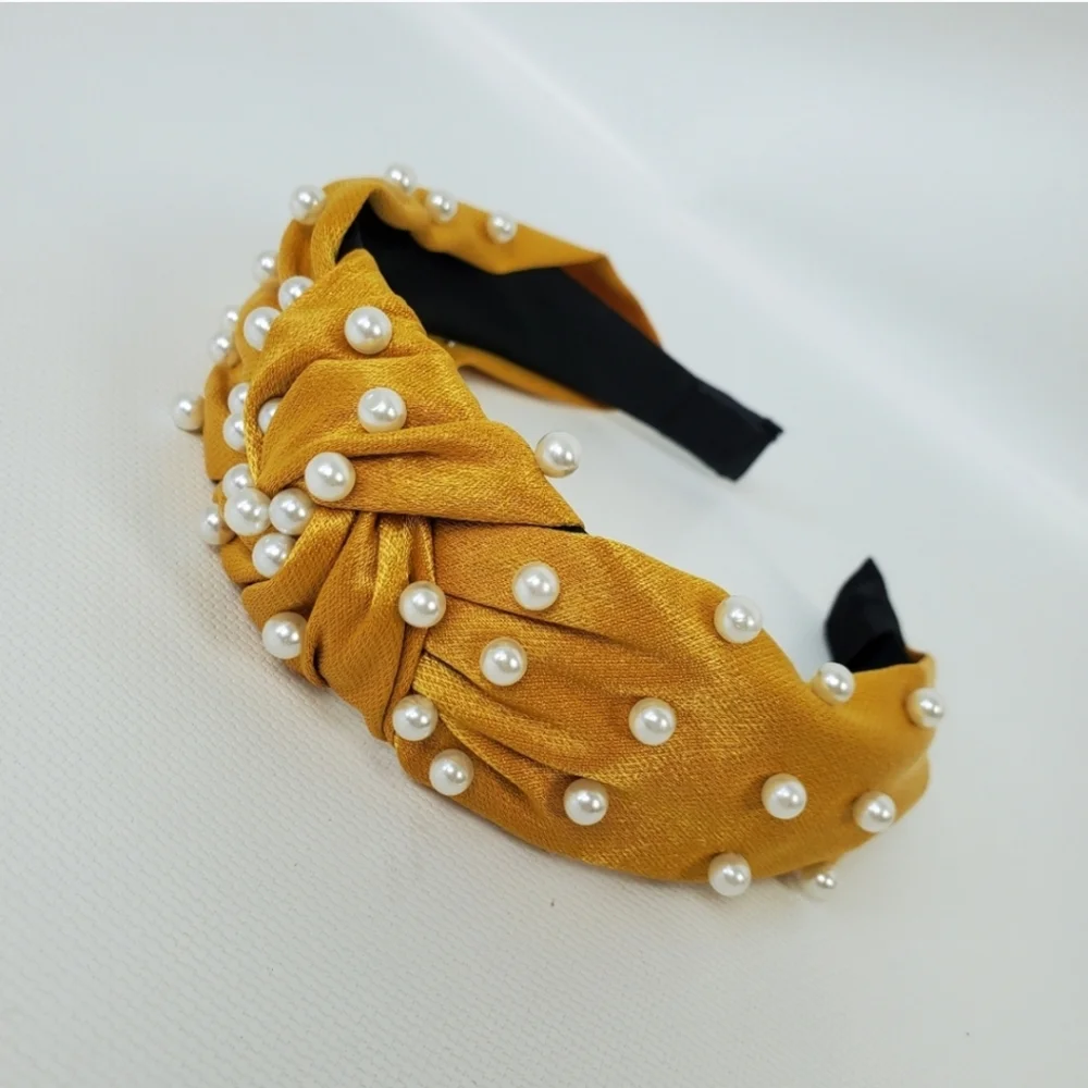 Wide Head Band Hairband Knot Pearls Beads